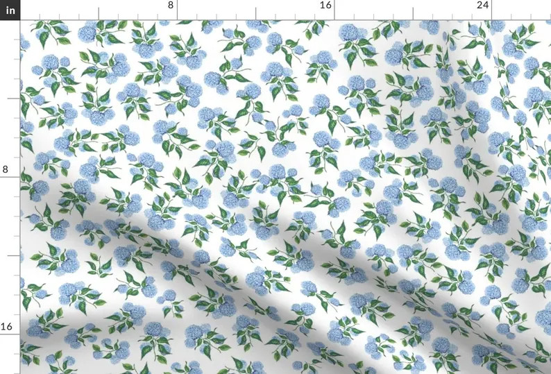 Tiny Hydrangea Fabric - Hydrangea by Chrissyink - Blue and White Small Scale Botanical Florals Re... | Etsy (Global)