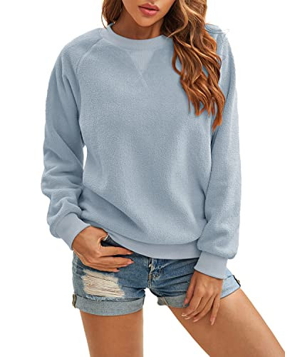 Panadila Womens Oversized Crewneck Sweatshirt Casual Sherpa Pullover Top Warm Sweater Long Sleeve Shirts(Dusty Blue,XX-Large) | Amazon (US)
