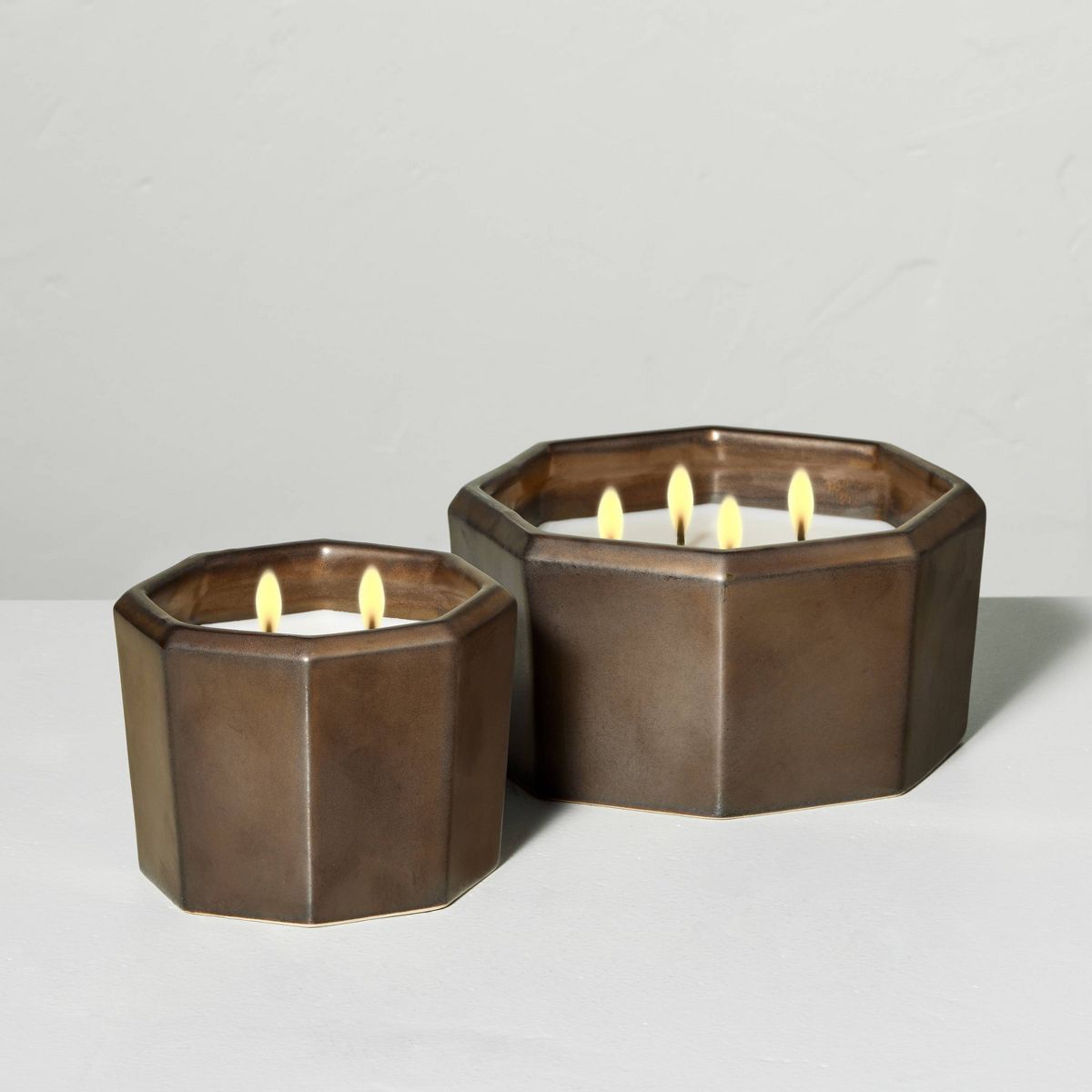Octagonal Ceramic Cashmere & Suede Jar Candle Metallic Bronze - Hearth & Hand™ with Magnolia | Target
