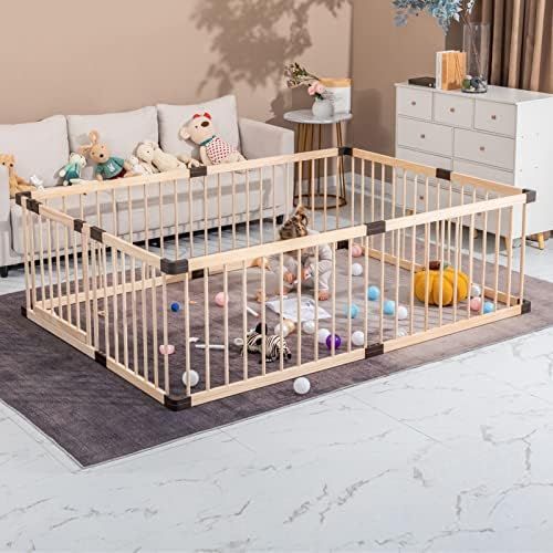 Large Wooden Playpen for Babies and Toddlers Kids with Infant Safety Gates(79x71 INCH) ,Wooden Porta | Amazon (US)