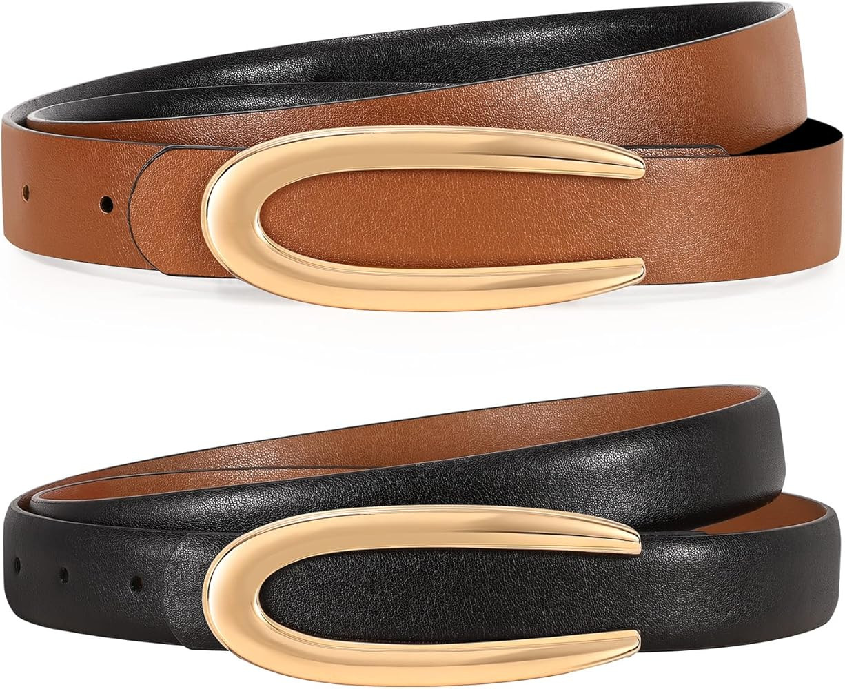 KASBAH Skinny Leather Reversible Belts For Women Fashion 2-Sided Belt Ladies Thin Waist Belt for ... | Amazon (US)