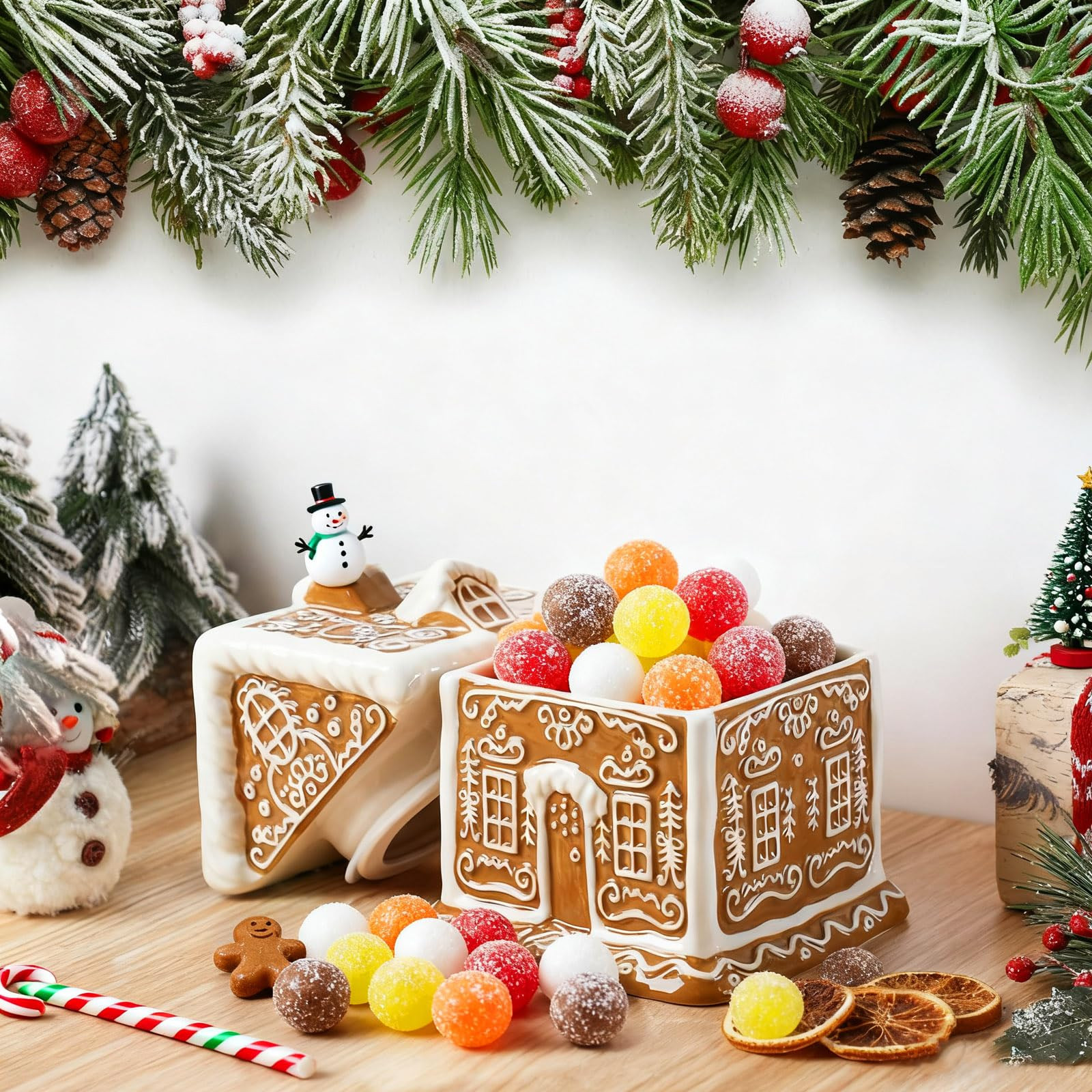 Chunful Gingerbread House Christmas Candy Jar with Lid 9.3 Inch Ceramic Christmas Cookie Jar Deco... | Amazon (US)