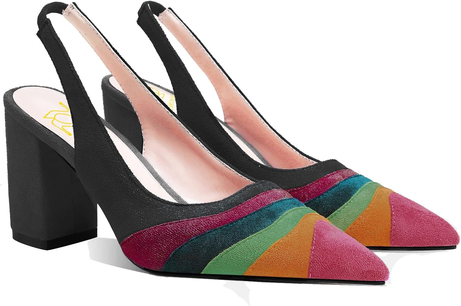 LEHOOR Women Rainbow Slingback Pumps Kitten Heels Pointed Toe Suede, Multicolor High Heel Pumps Stil | Amazon (US)