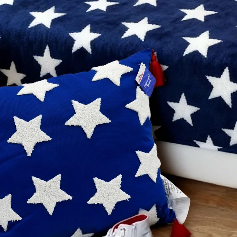 Way To Celebrate Patriotic Star Decorative Pillow with Tassels, Red/White/Blue, 18" x 18" | Walmart (US)