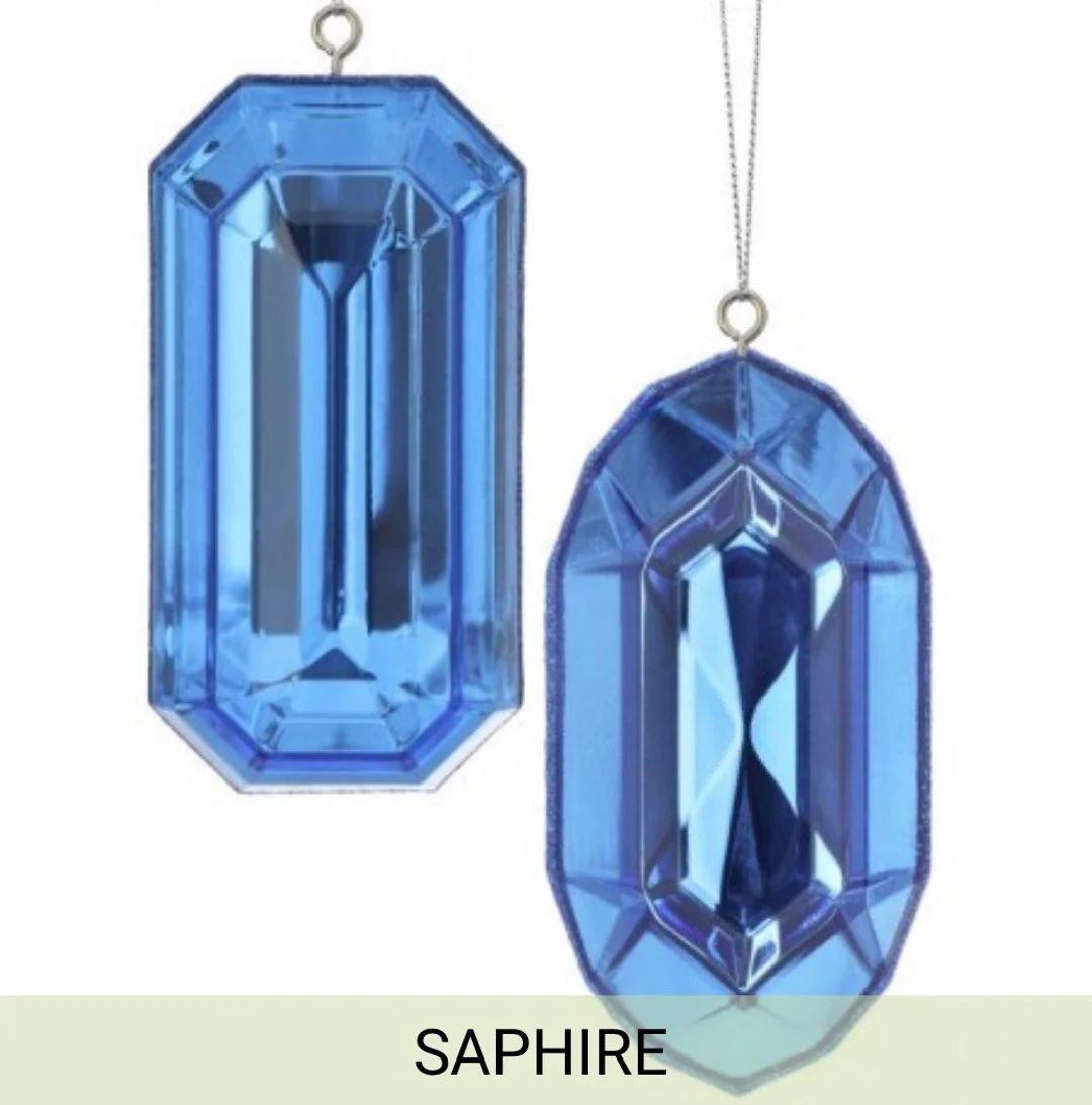 Set of 2 Blue Sapphire Emerald Cut Ornaments 5 Inch Oblong - Etsy | Etsy (US)