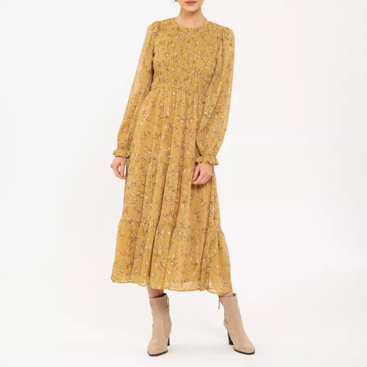 August Sky Women's Smocked Back Button Midi Dress | Target