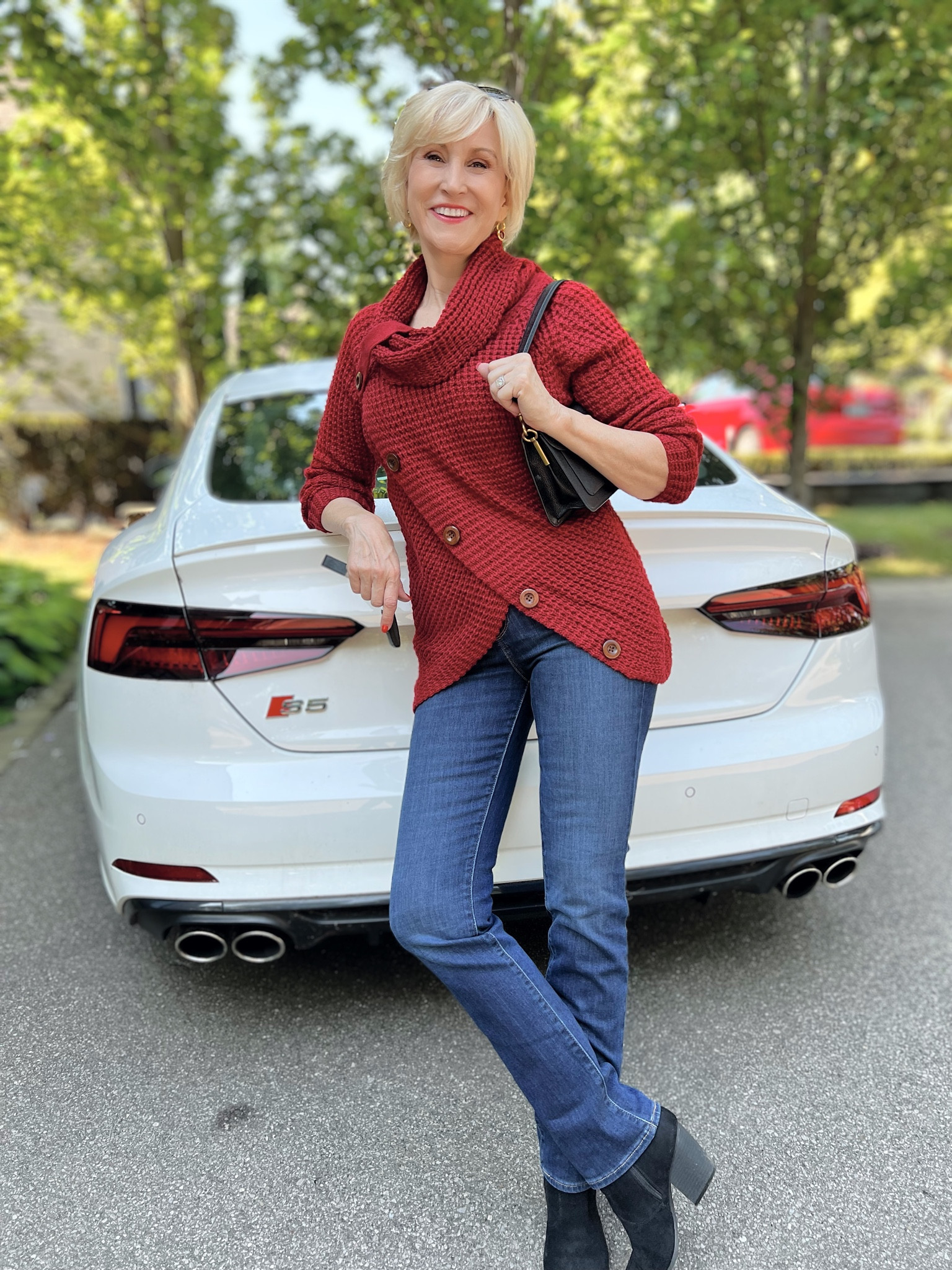 Dress creatively in this artsy waffle knit sweater with the tulip hemline and big, bold buttons from @amazonfashion. These are my favorite bootcut jeans by Democracy.

#LTKunder50