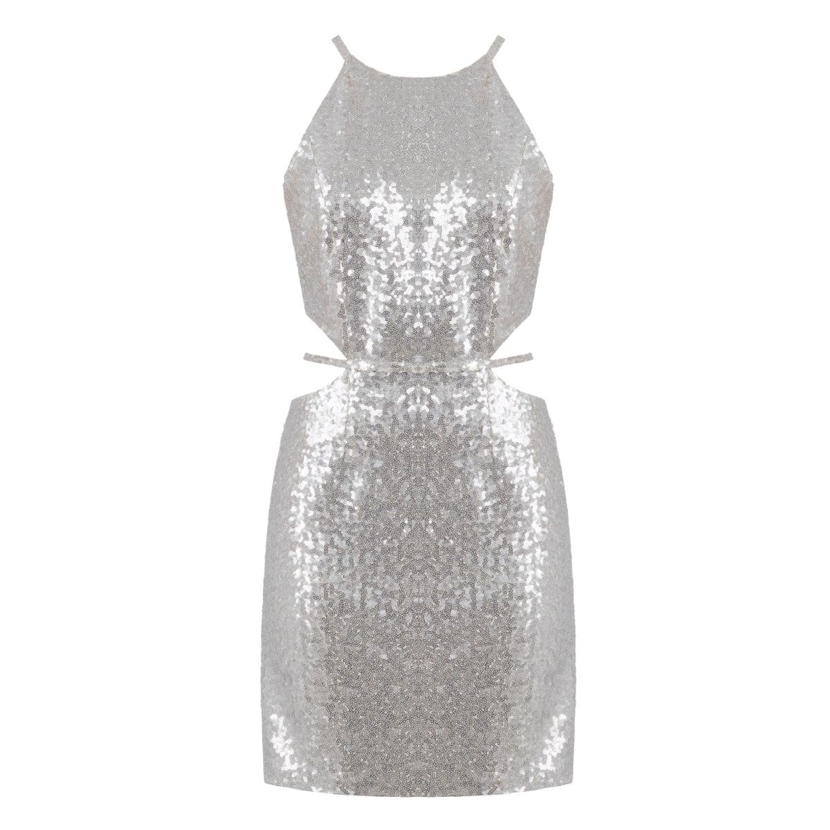 Felice Silver Sequin Mini Dress With Cut Outs | Wolf & Badger (US)