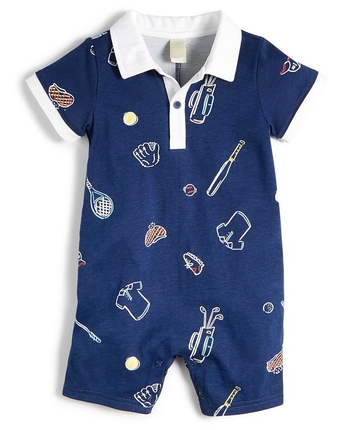 First Impressions Baby Boys Cotton Sport-Print Polo Romper, Created for Macy's & Reviews - All Ba... | Macys (US)