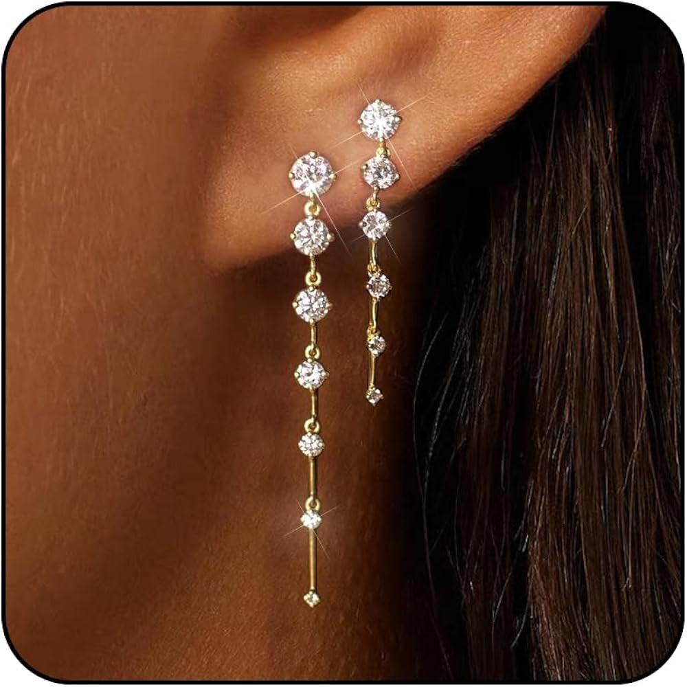 14K Gold Plated Dangle Earrings for Women Dainty Silver Drop Earring Trendy Small Long Dangling W... | Amazon (US)