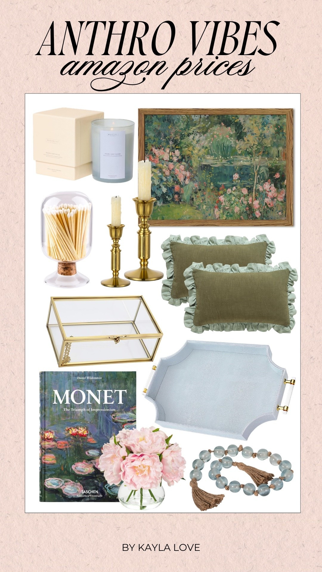 Anthropologie vibes but at an Amazon price point! Spring is right around the corner which means it’s time to refresh your home decor! I’m loving the money coffee table book, gold candle stick holders, and matches with the glass case!

#LTKSeasonal #LTKHome