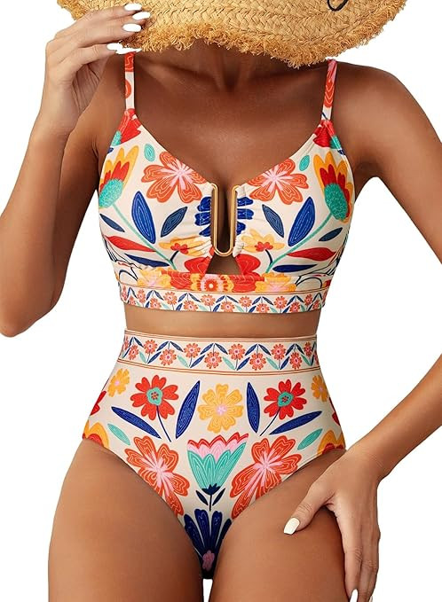 Women's U Wire 2 Piece High Waisted Floral Print Bikini Sets | 2 Piece U Wire Cute Bikini Sets, B... | Amazon (US)