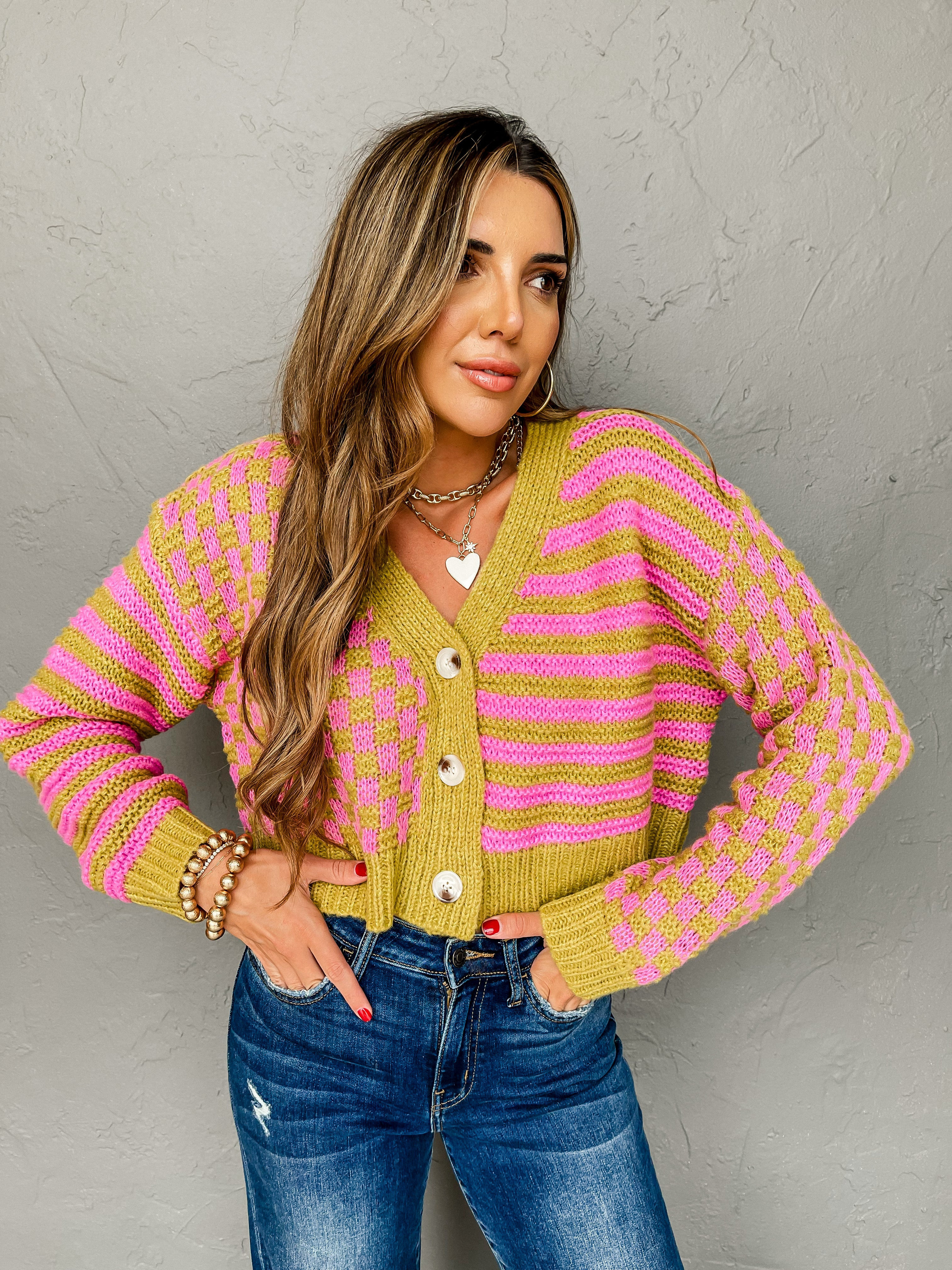 Mix It Up Checkered And Striped Cardigan | Ruthie Grace