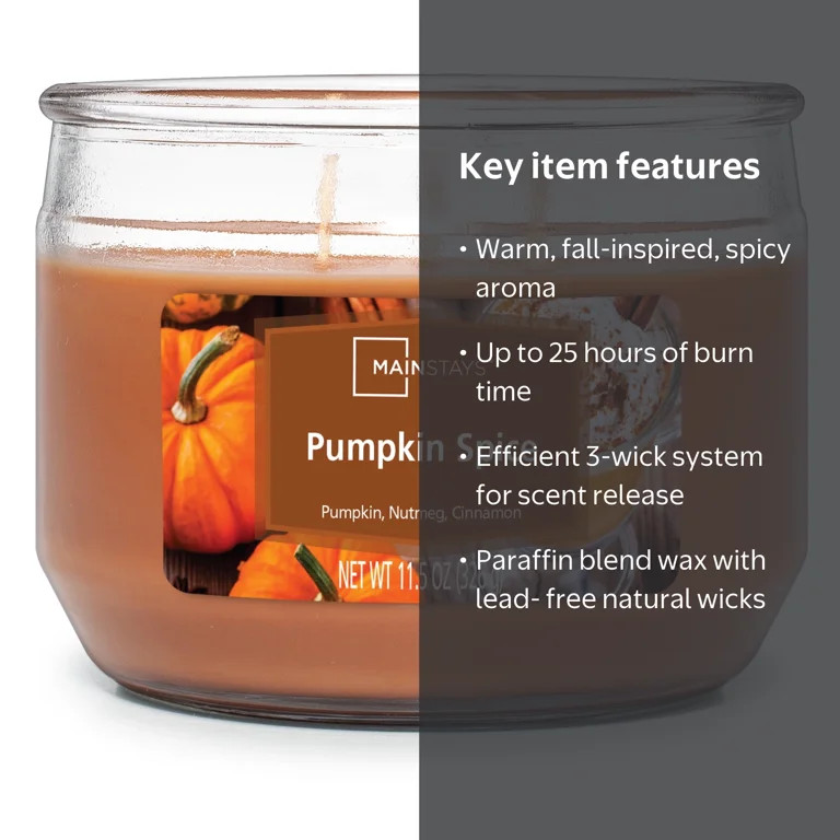 Mainstays Pumpkin Spice Scented 3-Wick Candle, 11.5 oz | Walmart (US)