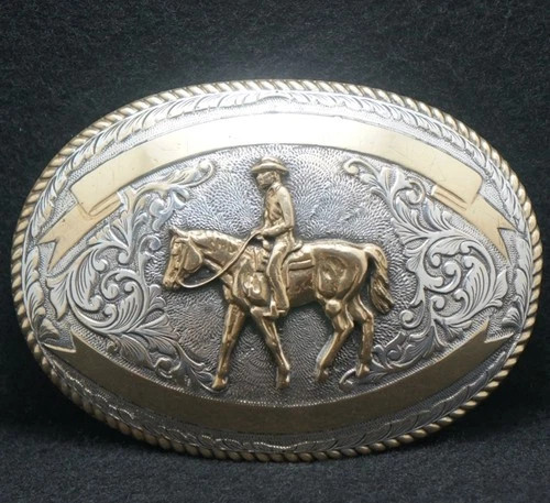 XF01106 GOOD VINTAGE 1970s *COWBOY RIDING HORSE* WESTERN STYLE MENS BELT BUCKLE | eBay US