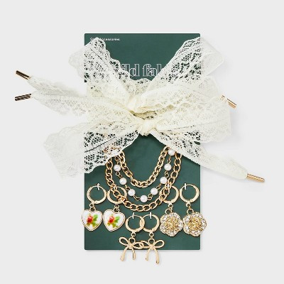 Lace Detail with Bow and Heart Shoelace and Charm Set - Wild Fable™ White/Gold | Target