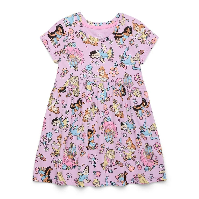 Disney Princess Toddler Girl Allover Print Dress with Short Sleeves, Sizes 12M-5T | Walmart (US)