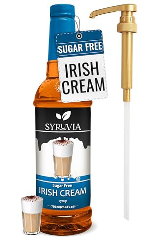 Syruvia Sugar Free Irish Cream Syrup With Syrup Pump Dispenser – Irish Cream Coffee Syrup Flavor, 25.4 fl oz, Kosher, Gluten Free, Perfect for Coffee, Drinks, Soda, Desserts, and More | Amazon (US)