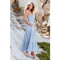Blue Smocked Bodice Midi Tube Dress | Cupshe UK