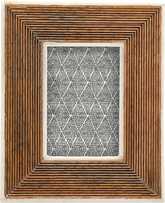 Creative Co-Op Hand-Carved Mango Wood Photo Frame with Bone Border & Ribbed Pattern, Natural (Hol... | Amazon (US)