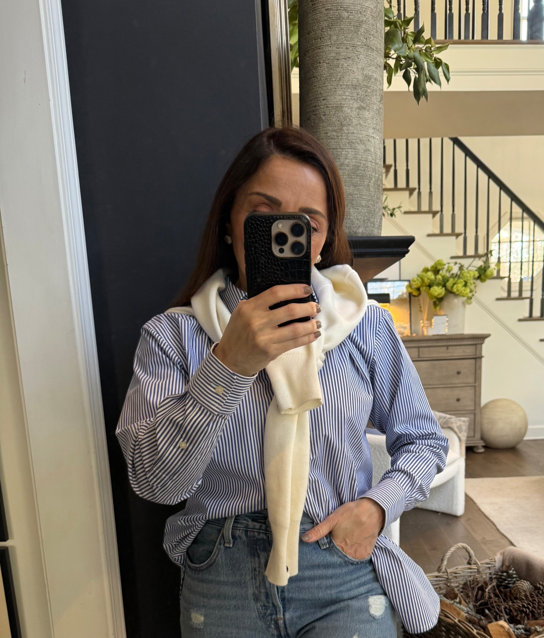 Omg I can’t stop wearing this striped blue top! I can’t get enough of it with blue denim (but I also have worn it to bed with silk white shorts & with white denim during the day!) XxV 

#LTKdayinmylife #LTKSaleAlert #LTKootd