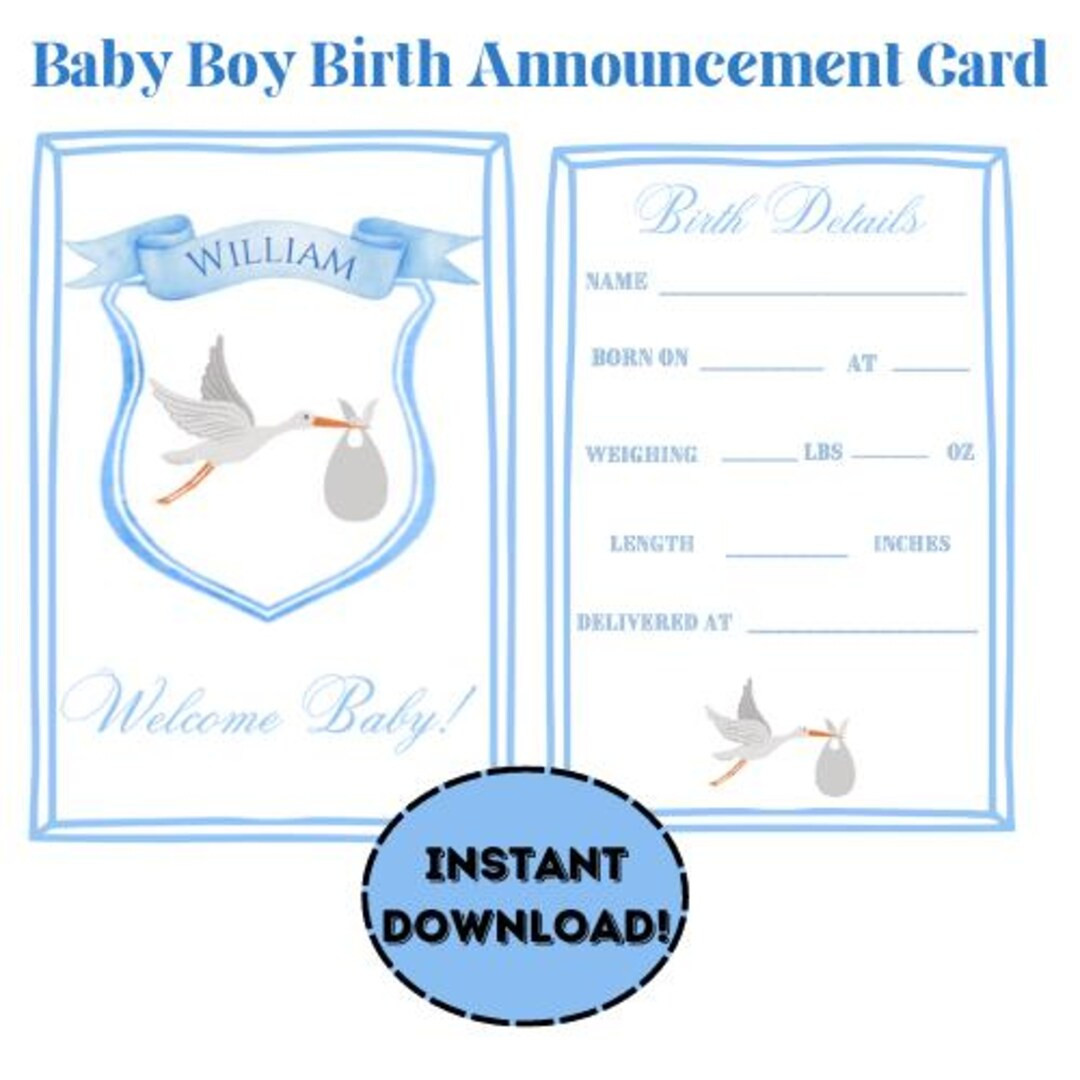Baby Boy Birth Announcement Card/ Boy Hospital Stats/ Boy Hospital Birth Card Stork - Etsy | Etsy (US)