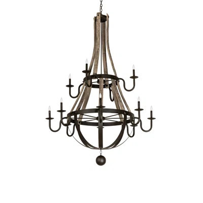 56" Wide Barrel Stave Madera 12 Light Two Tier Chandelier | Wayfair North America