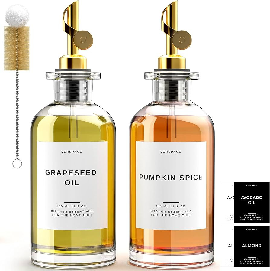 Verspace Glass Olive Oil Dispenser Bottle For Kitchen With Black & White Labels And Cleaning Brus... | Amazon (US)