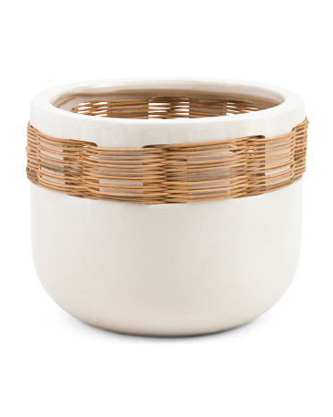 Large Ceramic Planter With Rattan Weaving | TJ Maxx