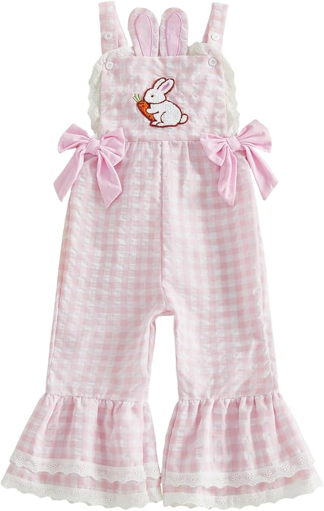 Adobabirl Toddler Baby Girl Easter Outfit Overalls Easter Eggs Bunny Embroidery Romper Flare Pant... | Amazon (US)