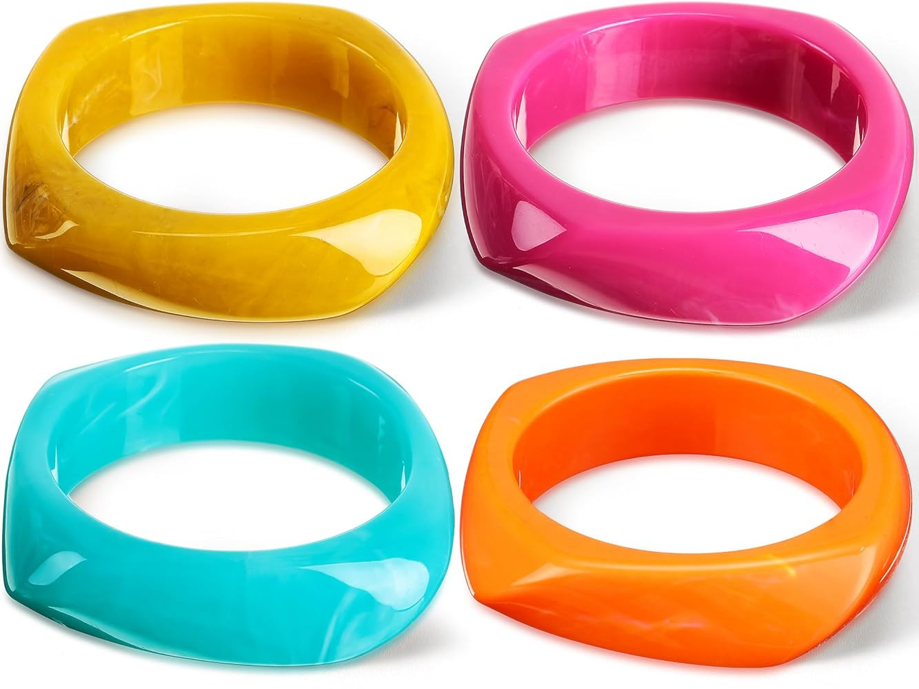 4 Pcs Colorful Square Acrylic Resin Bangle Bracelet Wide Geometric Irregular Wristbands Women | Amazon (US)