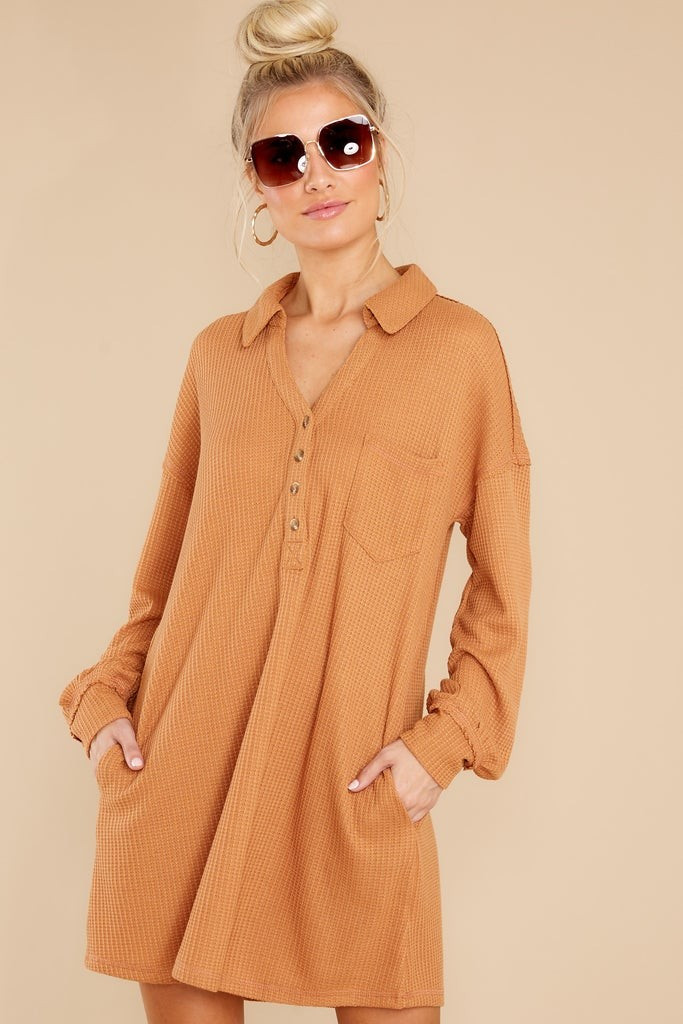 Know Your Worth Camel Waffle Knit Dress | Red Dress 