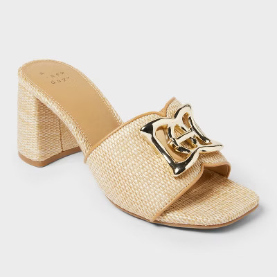 Women's Arden Raffia Ornamented Block Heels with Memory Foam Insole - A New Day™ Tan | Target
