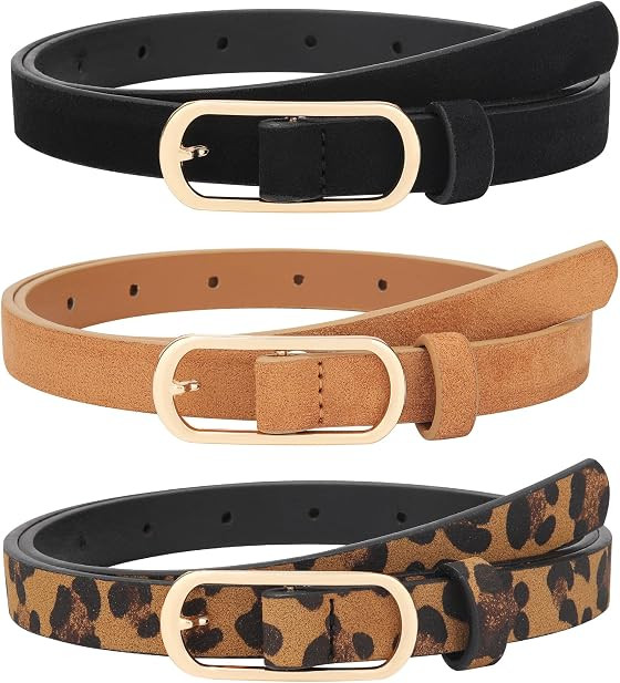 3 Pack Skinny Belts for Women, Thin Faux Suede Waist Belt for Dress | Amazon (US)