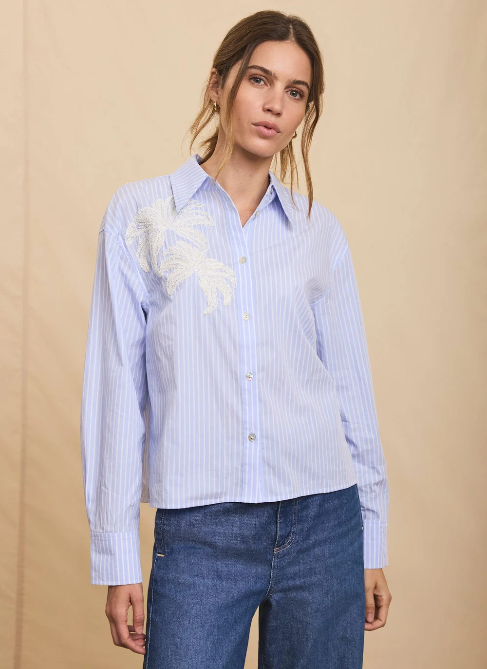 Blue Stripe Embroidered Shirt | Mint Velvet