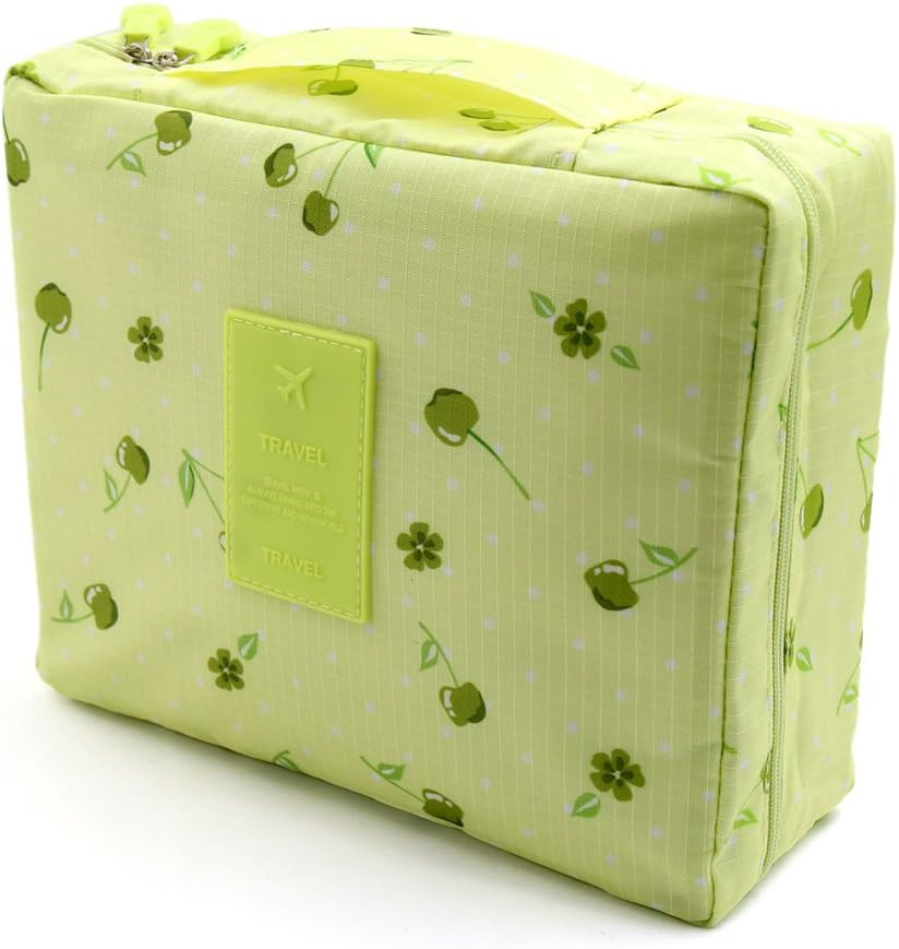 Qtqgoitem Green Cherry Pattern Zipper Portable Woman Makeup Cosmetic Bag Organizer Storage Pouch ... | Amazon (US)