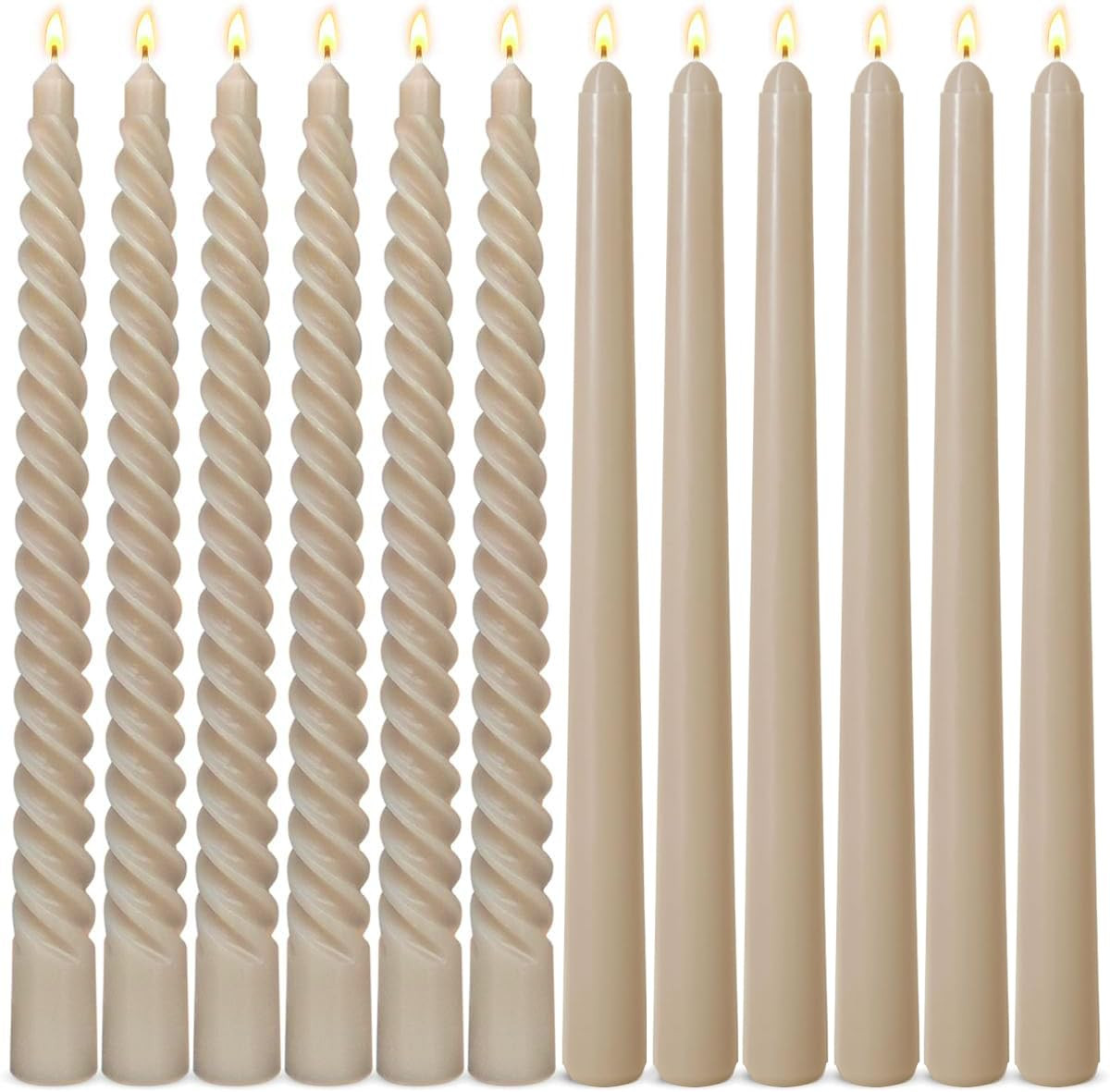 6 Pack Light-Mocha Taper Candles and 6 Pack Spiral Candles Set – 10 Inch Elegant Dripless Candl... | Amazon (US)