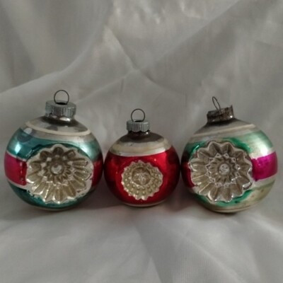 MERCURY GLASS Shiny Brite 3 Christmas Ornaments Round Double Indent WW II Era | eBay US
