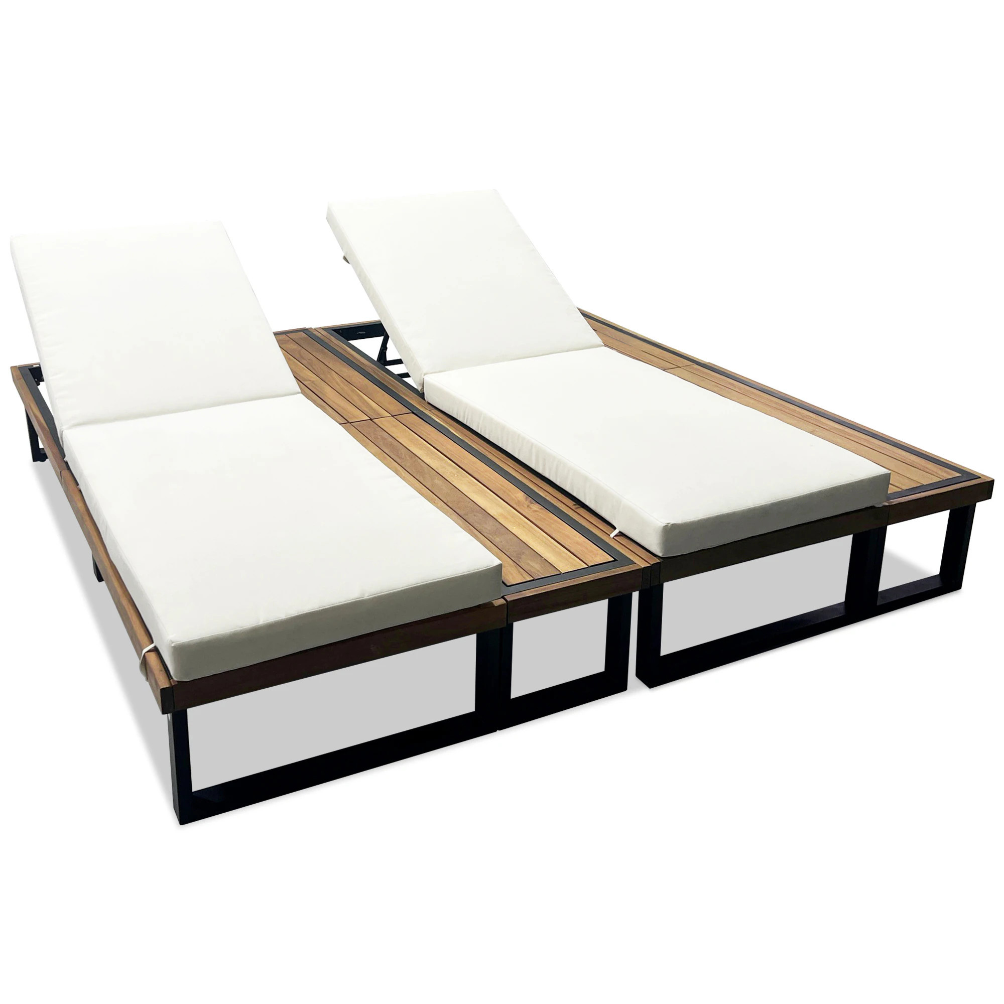 SINOFURN Set of 2 Black Iron Frame Stationary Chaise Lounge Chair with Beige Cushioned Seat one_size | SYA38074BG | Lowe's