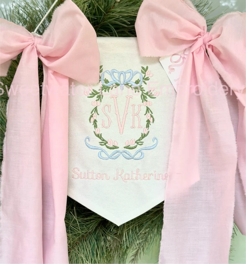 Custom Baby Banner Floral Princess Crest Welcome Banner, Hospital Door or Crib With Fabric Bows a... | Etsy (US)