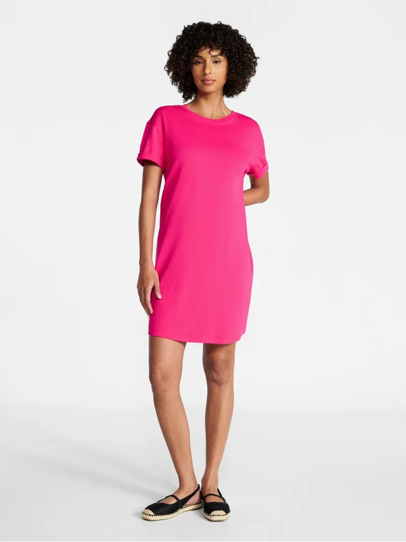 Time and Tru Women's Cotton T-Shirt Dress with Short Sleeves, Sizes XS-XXXL | Walmart (US)
