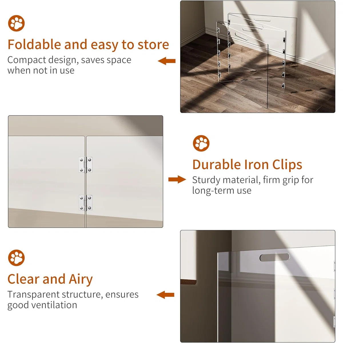 Clear Acrylic Dog Gate, Freestanding Pet Gate For Doorways Indoor, Foldable Acrylic Dog Playpen N... | Wayfair North America