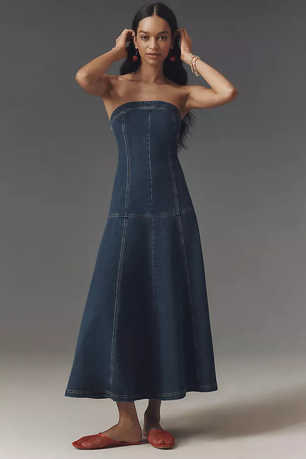 Pilcro Strapless Drop-Waist Denim Midi Dress | Anthropologie (US)