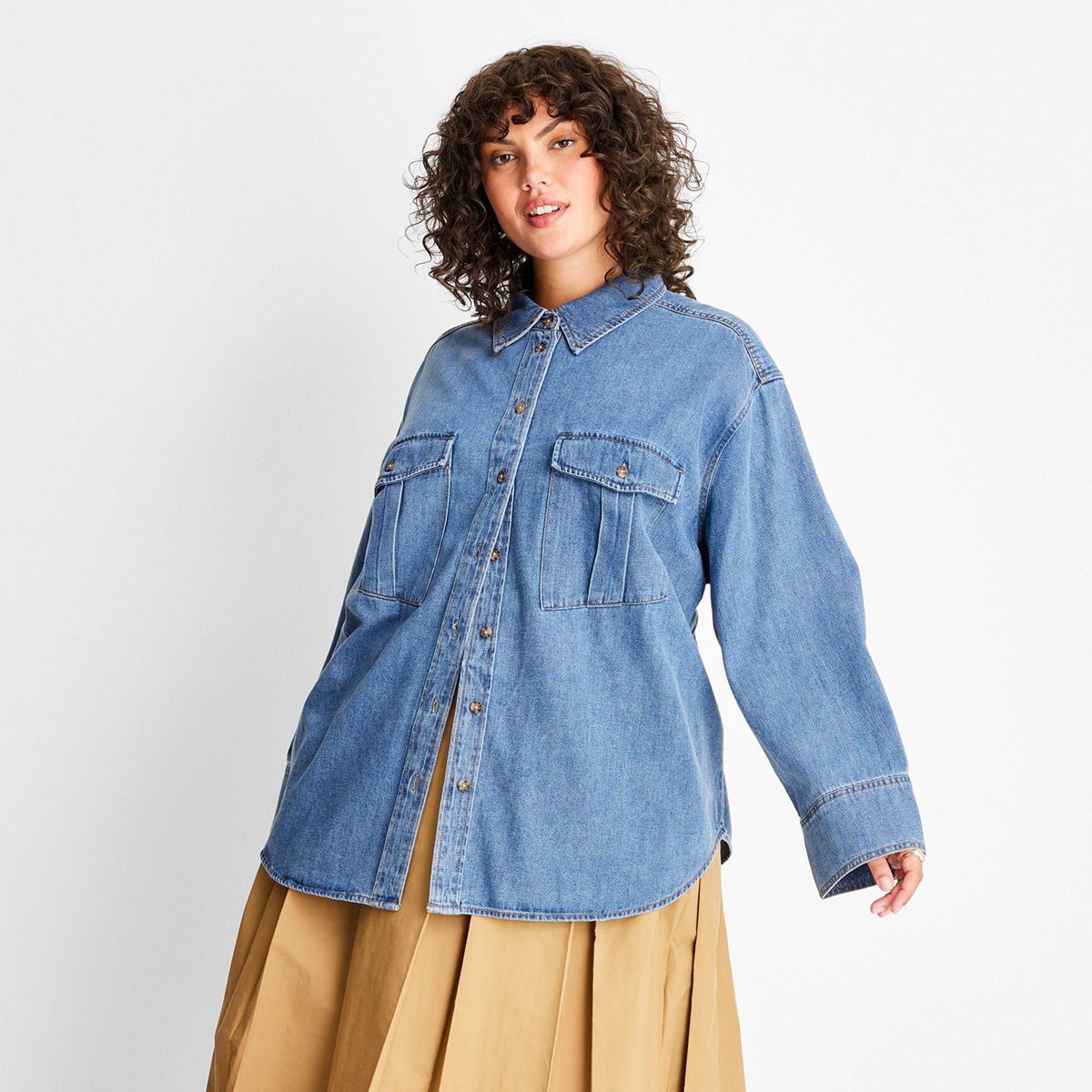 Women's Long Sleeve Denim Button-Down Shirt - Future Collective™ with Reese Blutstein Blue | Target