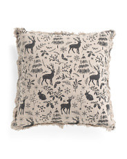 Made In India 20x20 Linen Wintery Woodland Block Print Pillow | TJ Maxx