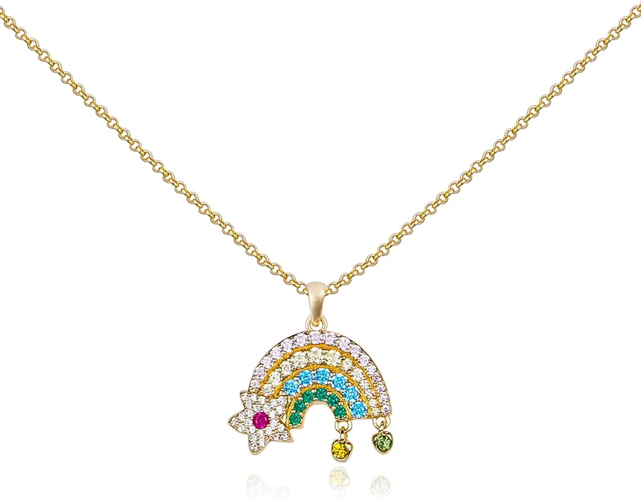 Amazon.com: Rosedate Rainbow Pendant Necklace for Women Star Pendant Necklace Diamond-Encrusted D... | Amazon (US)