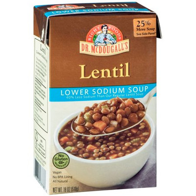 Dr. McDougall's Right Foods Lentil Lower Sodium Soup, 18 oz, (Pack of 6)