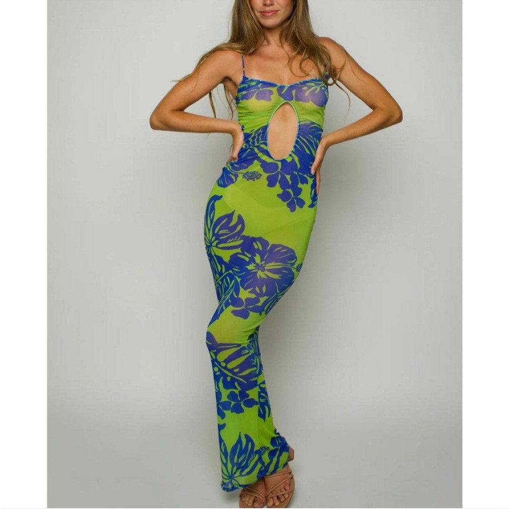 Melissa Simone Mesh Maxi Dress in Green & Blue | Poshmark