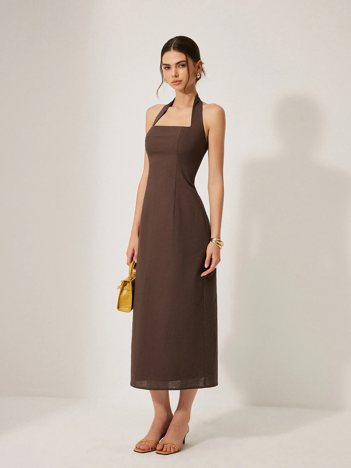 Cotton & Linen Halter Backless Split Dress | Commense