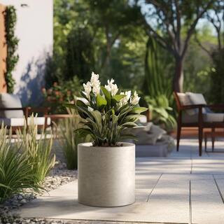 Lightweight 16in. x 16in. Light Gray Extra Large Tall Round Concrete Plant Pot/Planter for Indoor... | The Home Depot